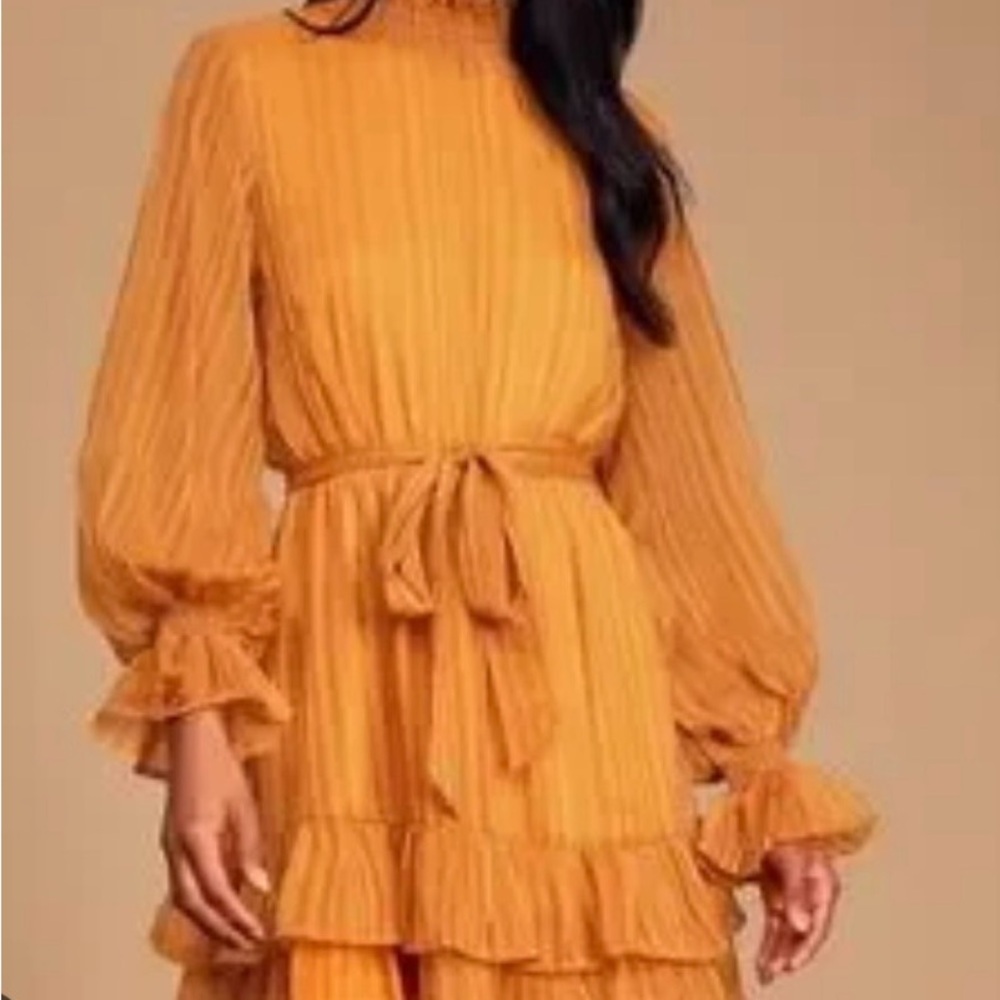 Lulu's Sweetest Memories Marigold Yellow Ruffled Long Sleeve Dress - Picture 2 of 8